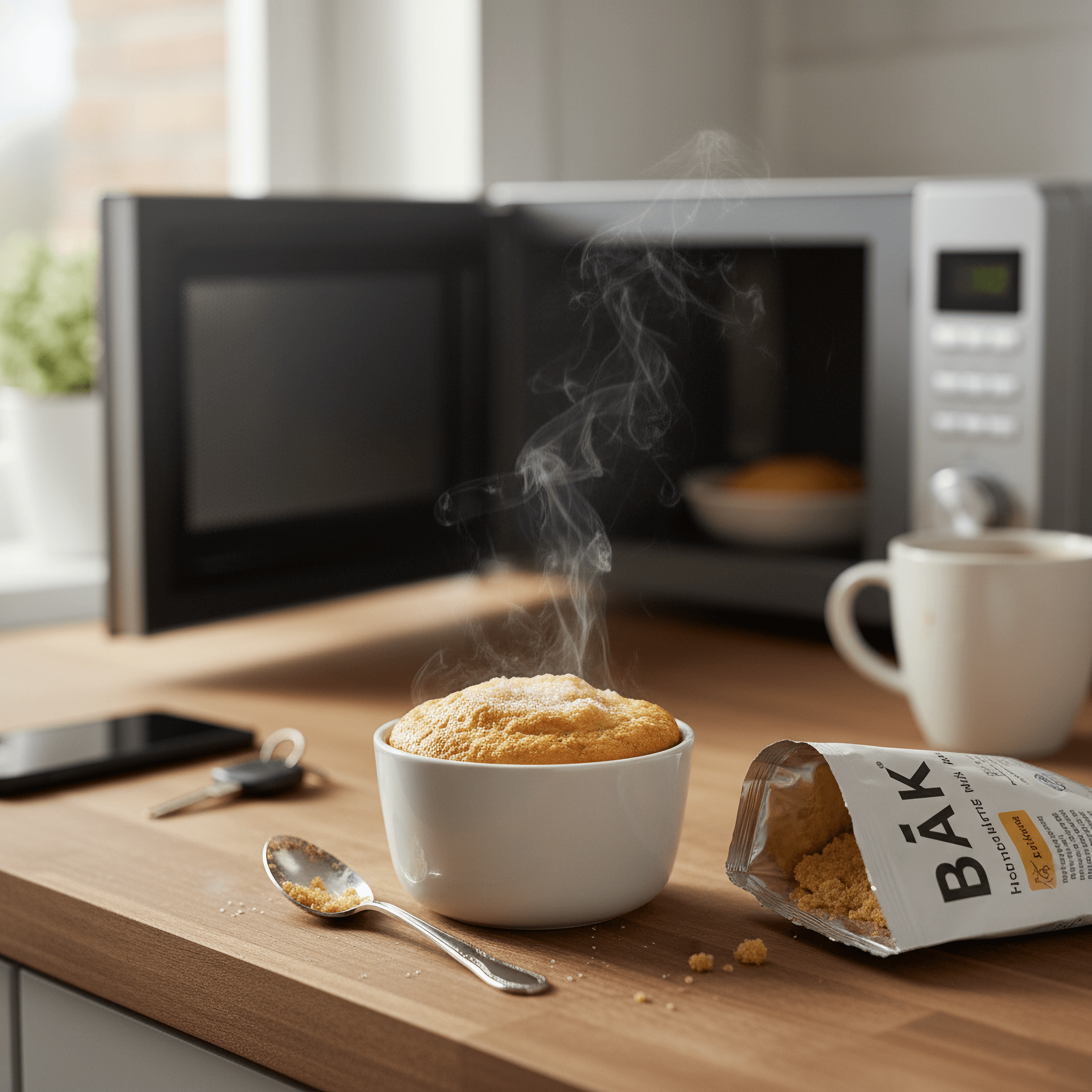 healthy treat protein cake in front of microwave