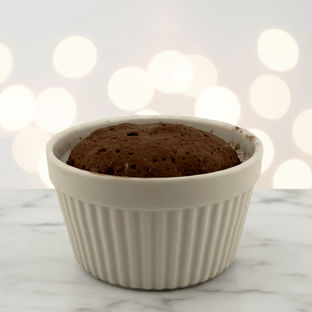 Chocolate Protein Cake Mix baked in a ramekin, showcasing a moist and decadent dessert perfect for a healthy treat.