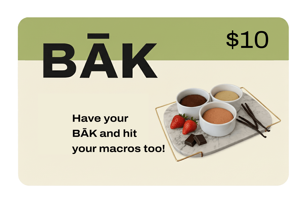 BĀK Gift Card, Protein Cake BĀK Gift Card for Healthy Desserts, MĀK their day with a BĀK gift card! Perfect for birthdays, holidays, or even to say Thank You!, Gift a BĀK gift card for protein cake, a macro-friendly dessert, or quick mug cake - perfect fo