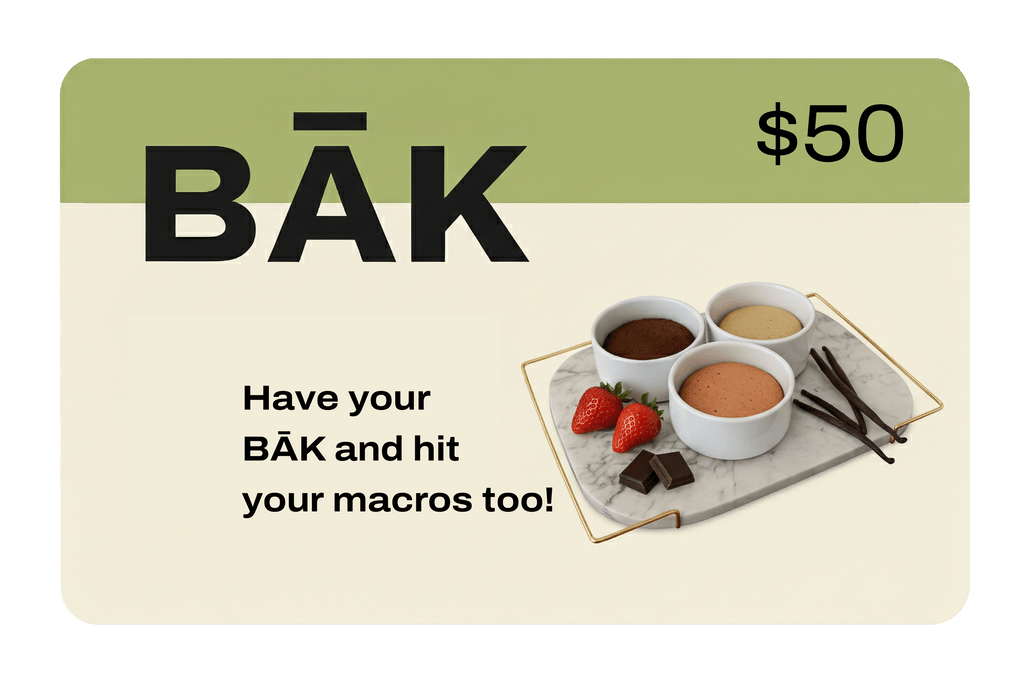 BĀK Gift Card, Protein Cake BĀK Gift Card for Healthy Desserts, MĀK their day with a BĀK gift card! Perfect for birthdays, holidays, or even to say Thank You!, Gift a BĀK gift card for protein cake, a macro-friendly dessert, or quick mug cake - perfect fo