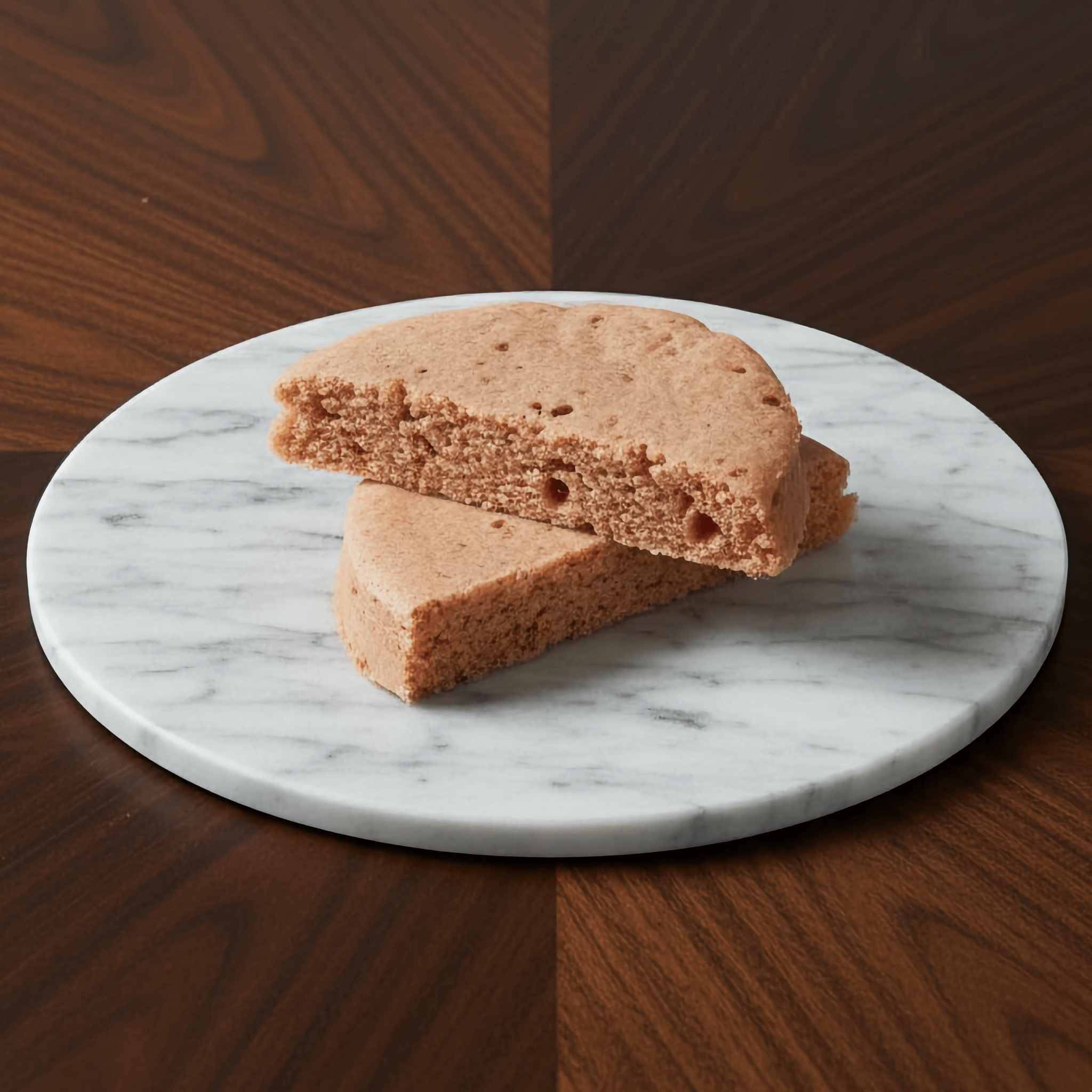 Strawberry Protein Cake Mix slices on marble serving board, a healthy dessert mix that's microwaveable.